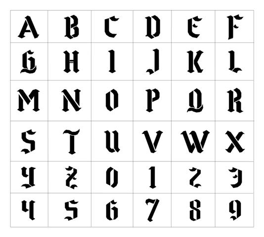 tatouage alphabet gothique