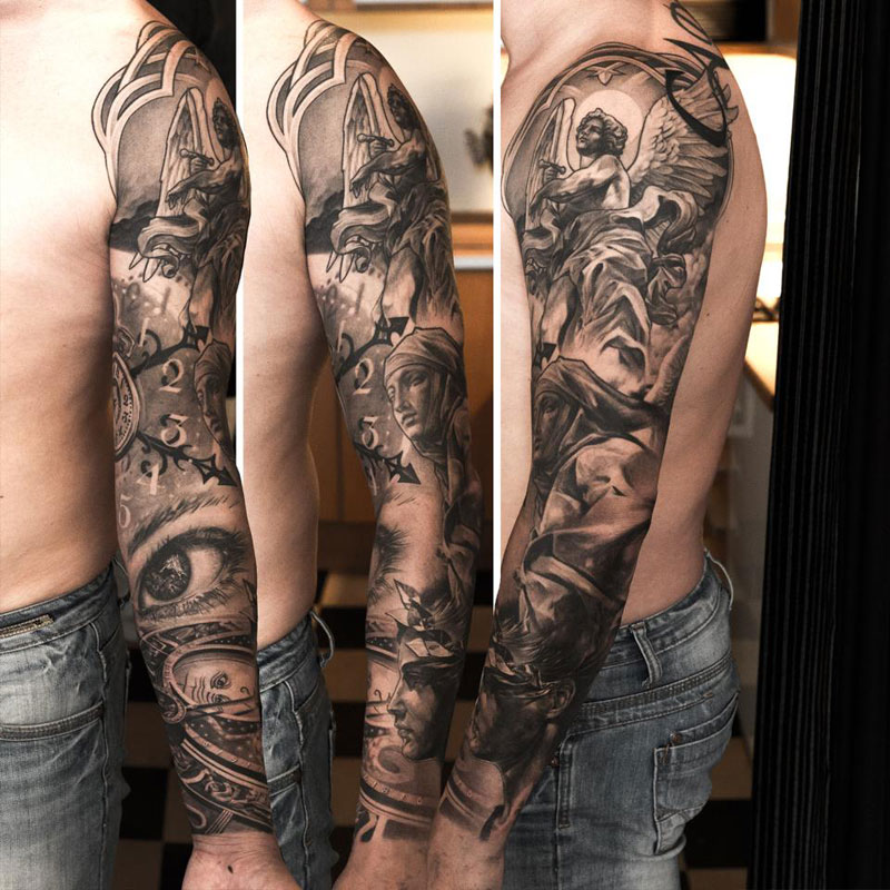 tatouage ange bras complet