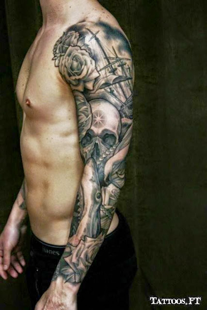 tatouage avant bras noir et blanc