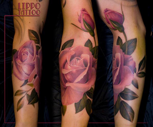 tatouage avant bras rose