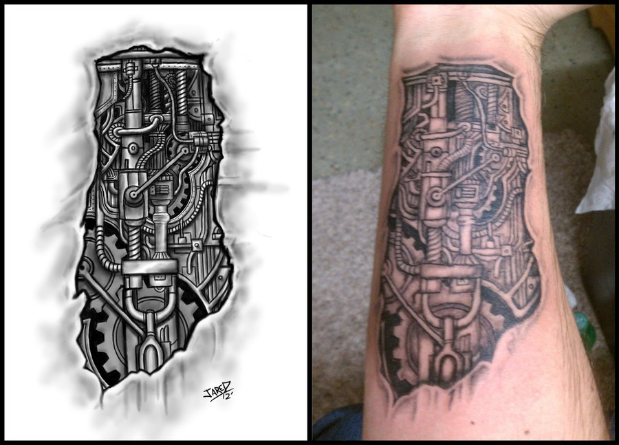 tatouage biomecanique coude