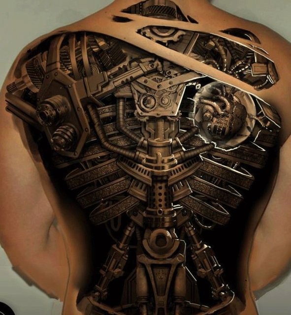 tatouage biomecanique engrenage