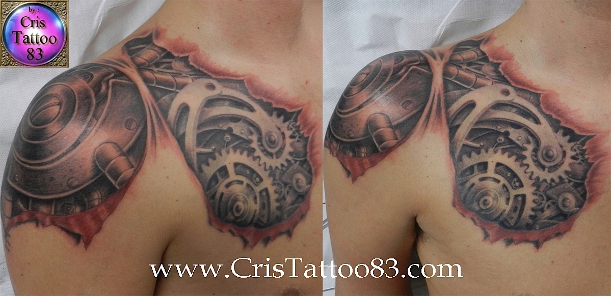 tatouage biomecanique épaule