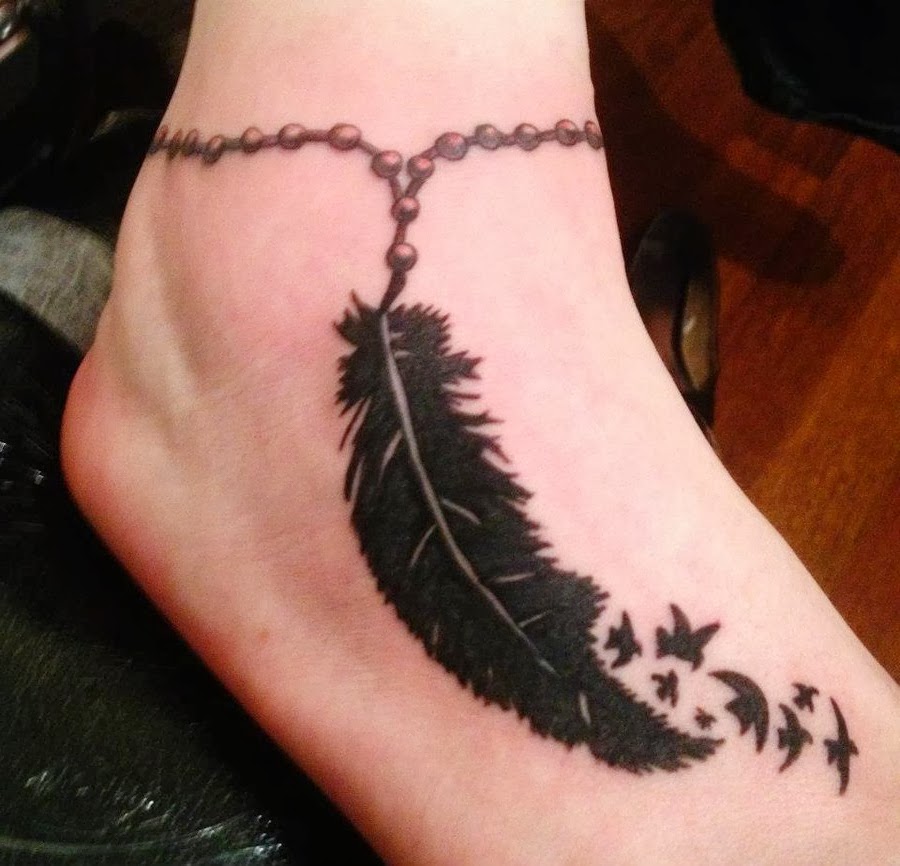 tatouage bracelet cheville plume