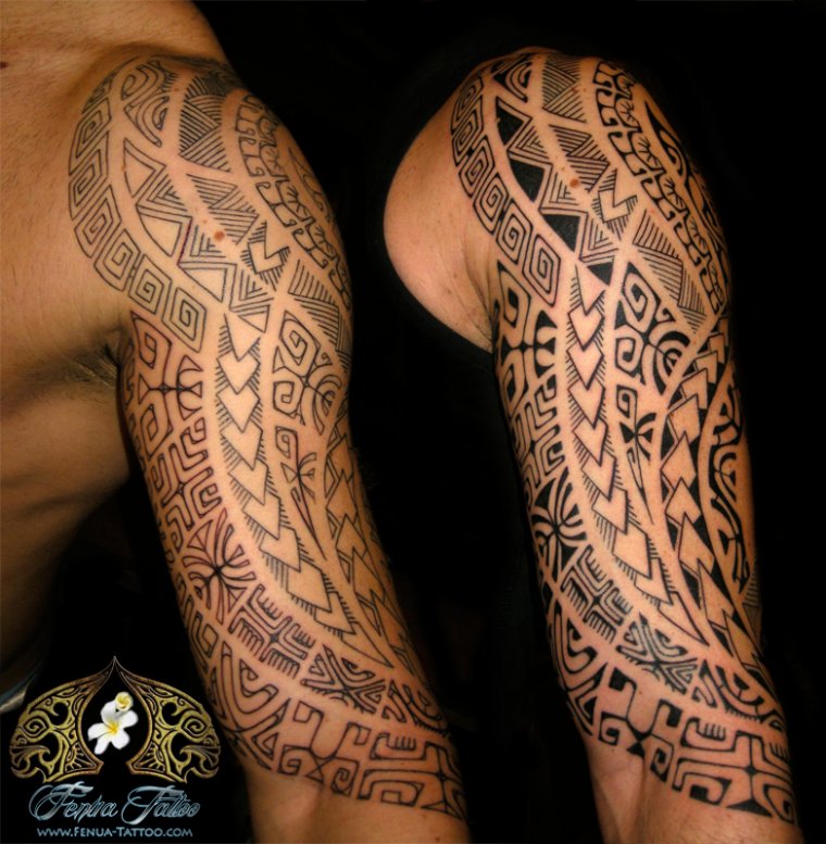 tatouage bras entier polynésien