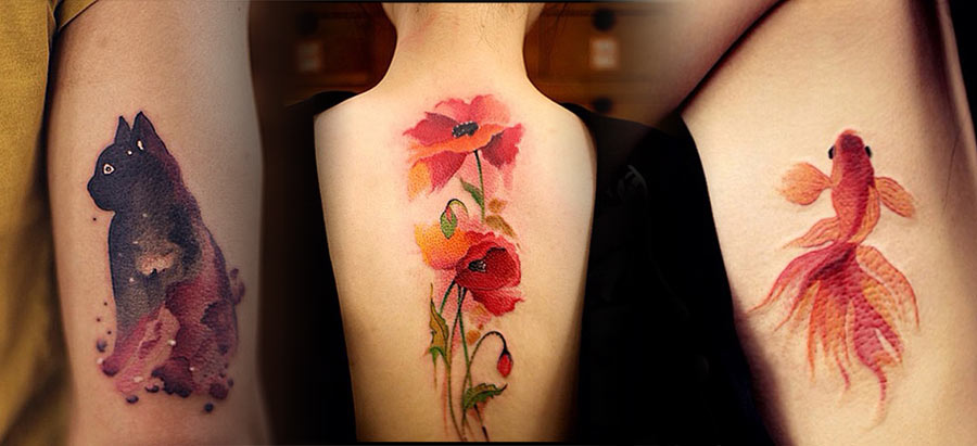 tatouage fleur aquarelle