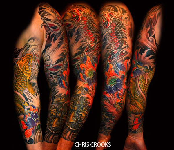 Tatouage fleur carpe koi