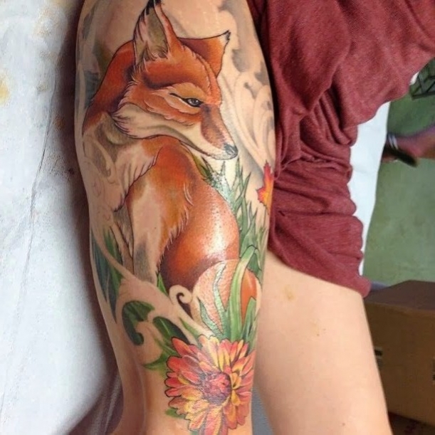 tatouage fleur et animaux