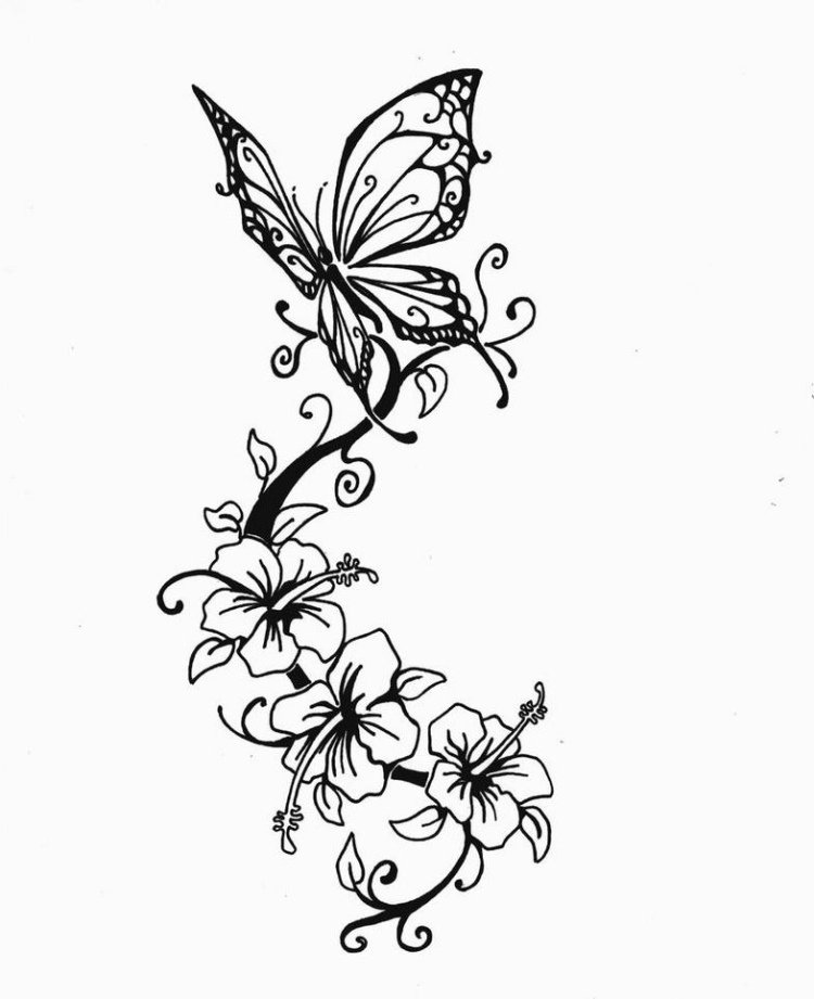 tatouage fleur papillon