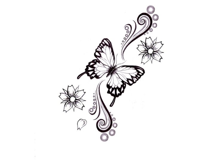 tatouage fleur papillon