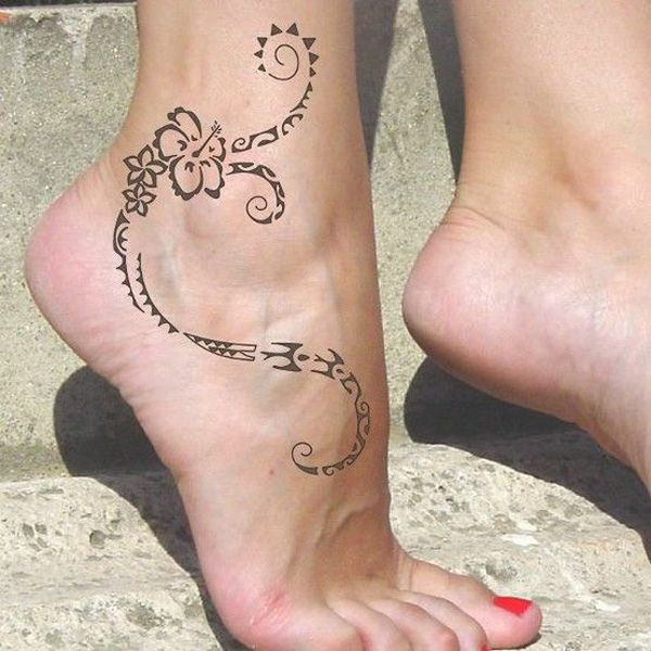 tatouage fleur tribal cheville