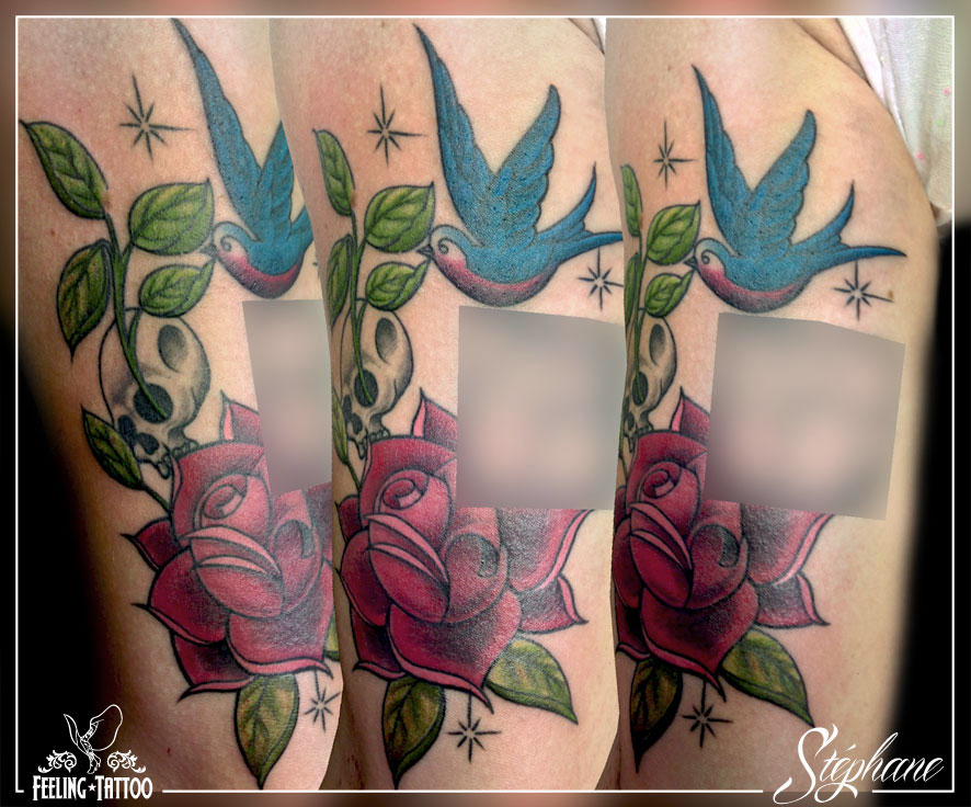 tatouage hirondelle rose