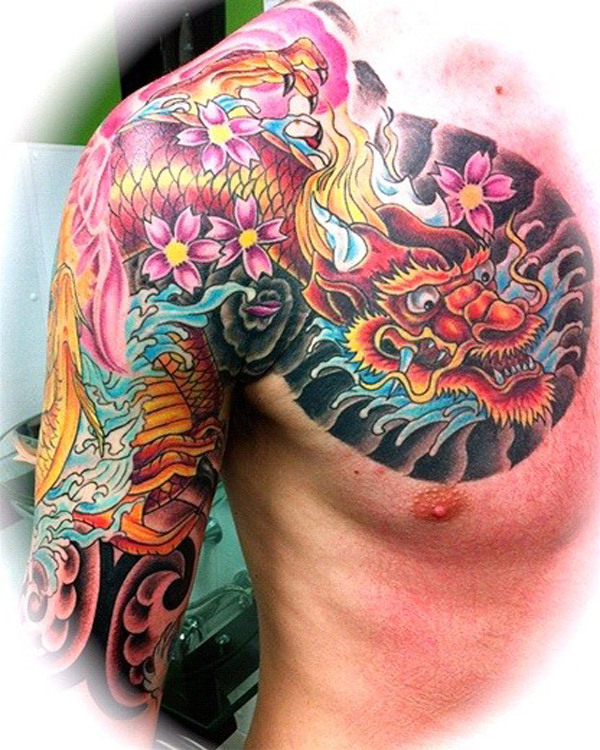 tatouage japonais dragon bras