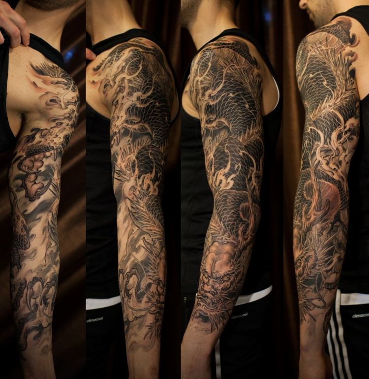 tatouage japonais dragon bras