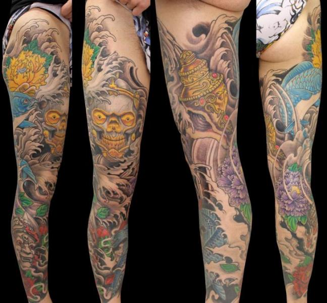tatouage japonais jambe