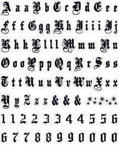 tatouage lettre alphabet gothique