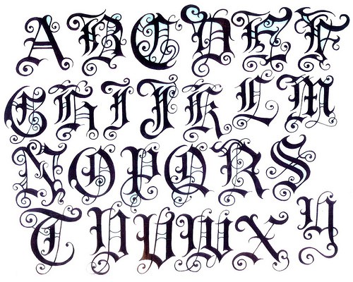 tatouage lettre alphabet gothique