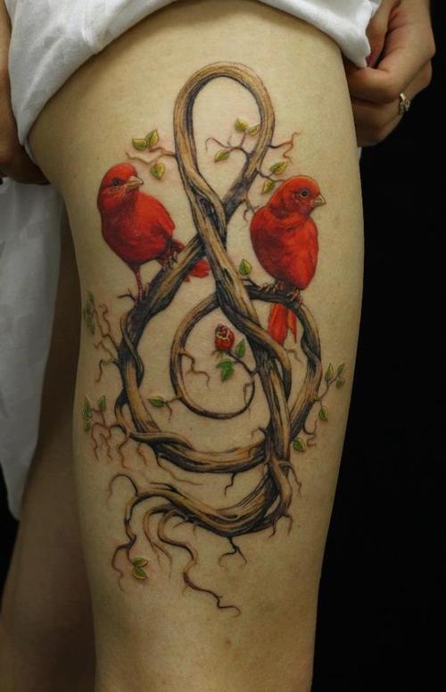 tatouage oiseau cuisse