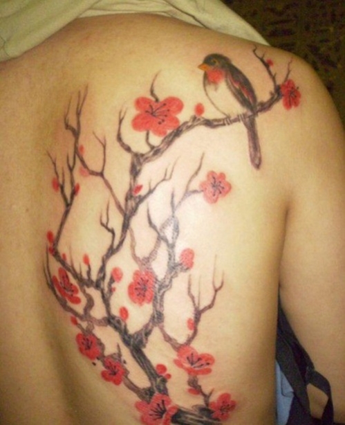 tatouage oiseau fleur