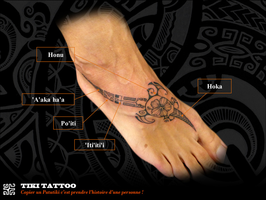 tatouage pied femme polynésien