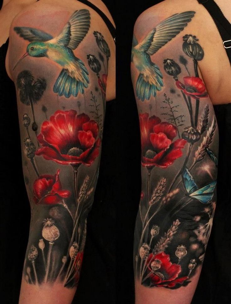 tatouage rose oiseau