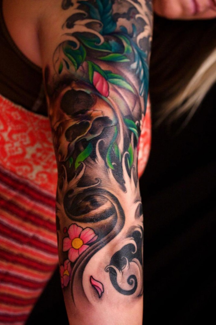 tatouage vague fleur